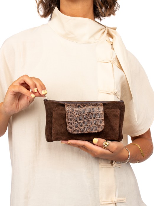 Suede and Croc-Embossed Leather Wallet Suede and Croc-Embossed Leather Wallet