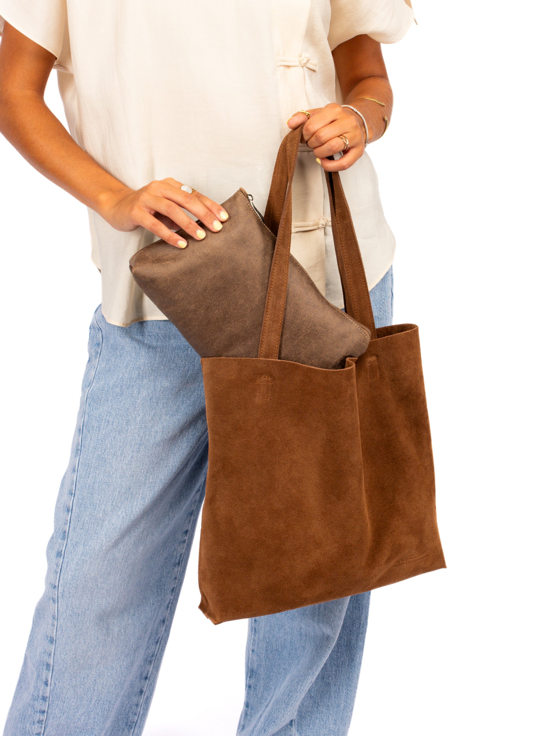 Mala estilo Totebag em camurça