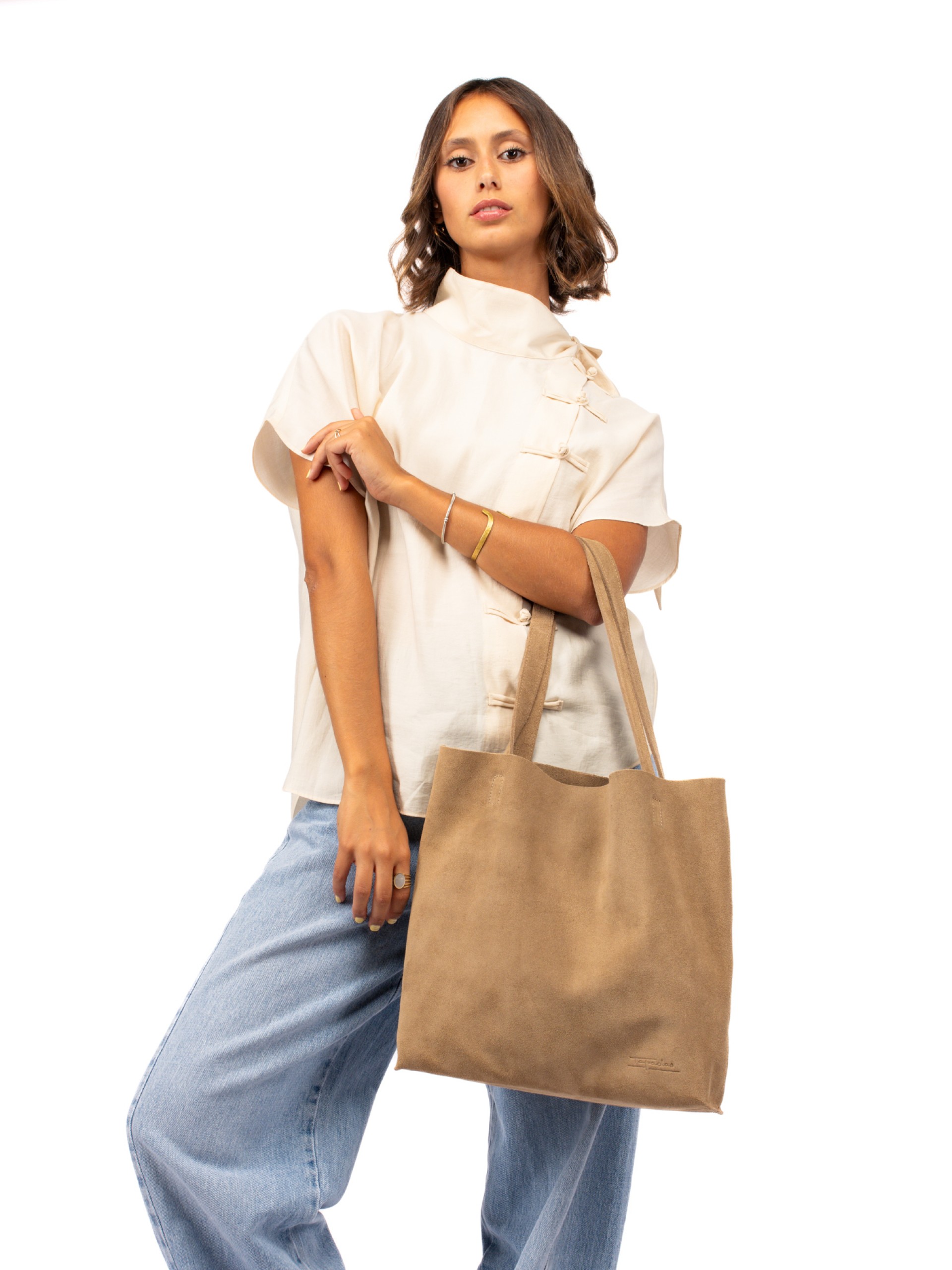 Mala estilo Totebag em camurça
