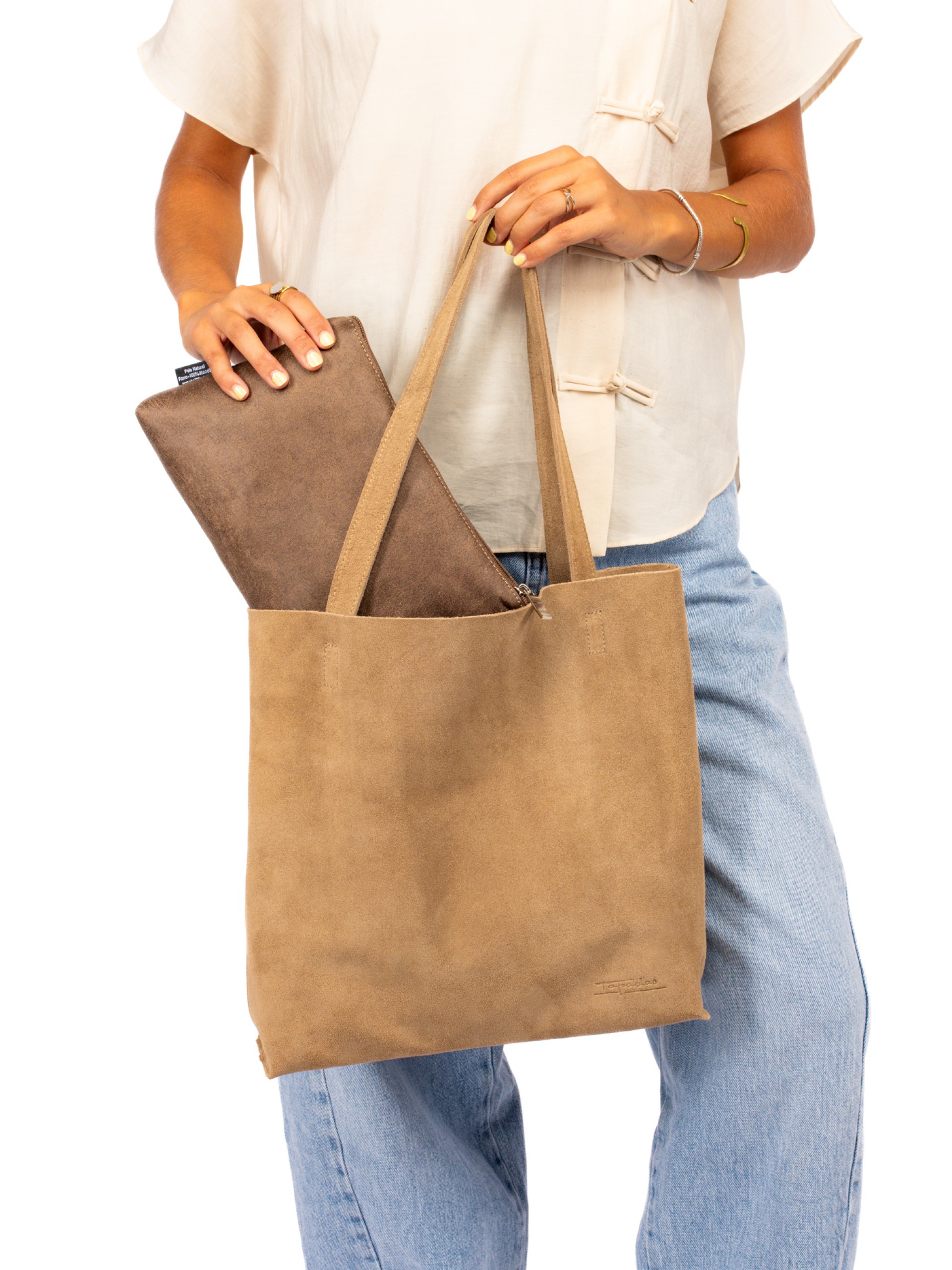 Mala estilo Totebag em camurça