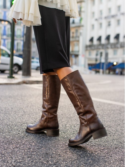 High-top leather boot